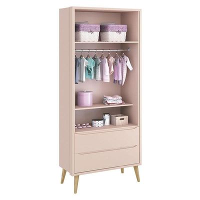 Berço Americano E Guarda Roupa Theo 2 Portas Rosa Com Pés Madeira Natural - Reller