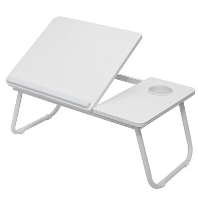 Suporte Para Notebook Mesa Dobrável Em Madeira Branca Altura Ajustável Porta Copo