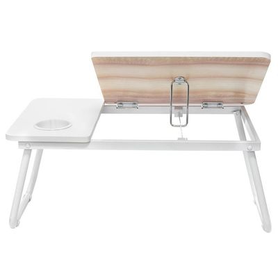 Suporte Para Notebook Mesa Dobrável Em Madeira Branca Altura Ajustável Porta Copo