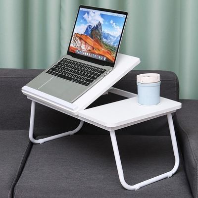 Suporte Para Notebook Mesa Dobrável Em Madeira Branca Altura Ajustável Porta Copo