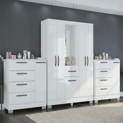 Kit Guarda Roupa Atlas 5 Portas E 2 Cômoda Poquema Branco