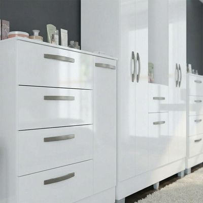 Kit Guarda Roupa Atlas 5 Portas E 2 Cômoda Poquema Branco
