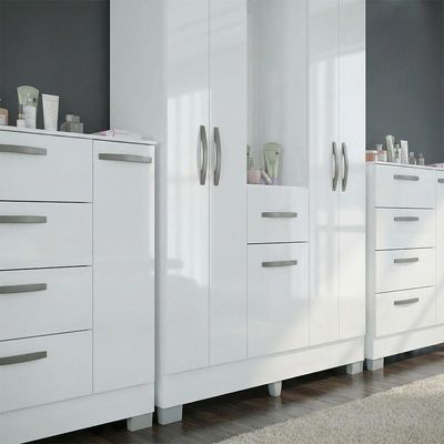 Kit Guarda Roupa Atlas 5 Portas E 2 Cômoda Poquema Branco