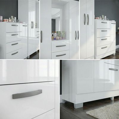 Kit Guarda Roupa Atlas 5 Portas E 2 Cômoda Poquema Branco