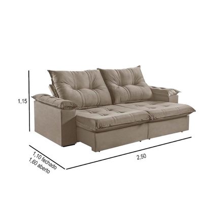 Sofá 4 Lugares Retrátil 250cm Pillow Top Reclinável Bege