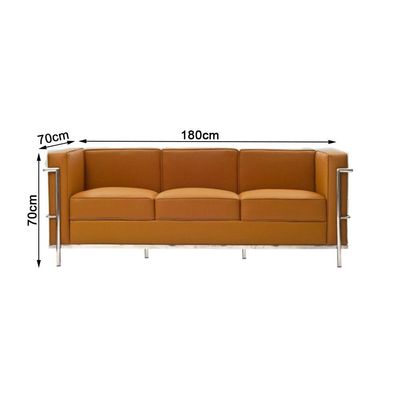 Sofa Le Corbusier 3 Lugares Inox Em Couro Natural Caramelo
