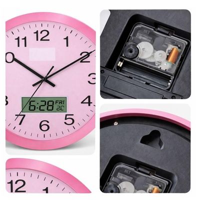 Relógio De Parede Rosa Analógico Calendário Termômetro Design Luxo Movimento Silencioso