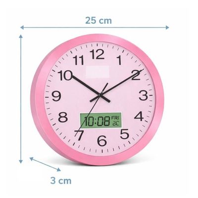 Relógio De Parede Rosa Analógico Calendário Termômetro Design Luxo Movimento Silencioso