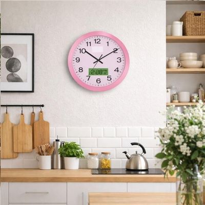 Relógio De Parede Rosa Analógico Calendário Termômetro Design Luxo Movimento Silencioso