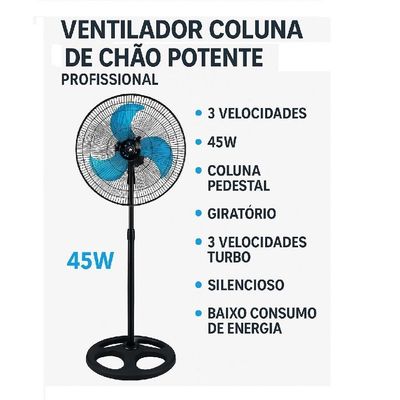 Ventilador De Coluna Turbo Oscilante Grade Em Metal 3 Velocidades Forte, Silencioso Ajustável 220v