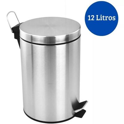 Lixeira Inox 12l Luxo Com Tampa E Pedal – Cesto Grande Para Cozinha, Banheiro E Escritório