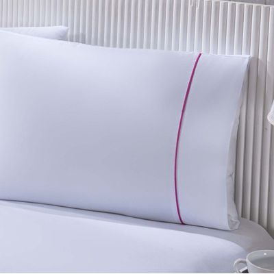 Jogo De Cama Lençol 100% Algodão Percal 150 Fios Casal Gran Moratta 3 Peças - Branco E Rosa
