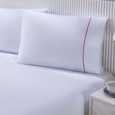 Jogo De Cama Lençol 100% Algodão Percal 150 Fios Casal Gran Moratta 3 Peças - Branco E Rosa