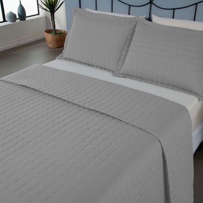 Kit Cobre Leito Colcha Monaco Queen Dupla Face 3 Peças - Cinza