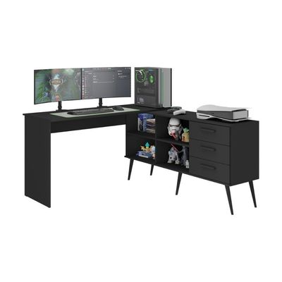 Mesa Gamer Em L Para Computador Com 3 Gavetas Nexus Multimóveis Mp6048 Preto