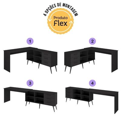 Mesa Gamer Em L Para Computador Com 3 Gavetas Nexus Multimóveis Mp6048 Preto