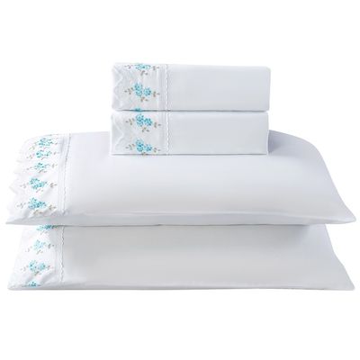Jogo de Cama Lençol Queen Bordado Acalanto 4 Peças - Branco - 100% Poliéster