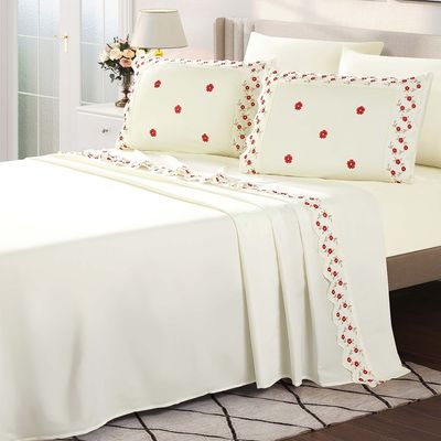 Jogo de Cama Lençol Queen Bordado Maximo 4 Peças - Palha A  - 100% Poliéster