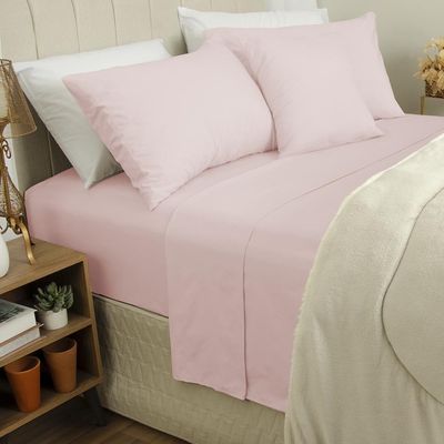 Jogo de Cama Duplo Casal 4 Peças Percal 180 Fios Rosa Sonhare Prata