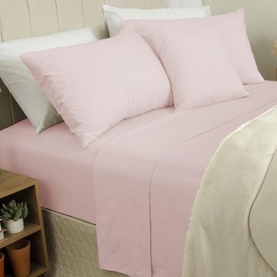 Jogo de Cama Duplo Casal 4 Peças Percal 180 Fios Rosa Sonhare Prata