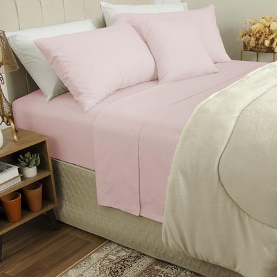 Jogo de Cama Duplo Casal 4 Peças Percal 180 Fios Rosa Sonhare Prata