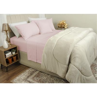 Jogo de Cama Duplo Casal 4 Peças Percal 180 Fios Rosa Sonhare Prata