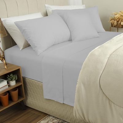 Jogo de Cama Duplo Casal 4 Peças Percal 180 Fios Cinza Sonhare Prata