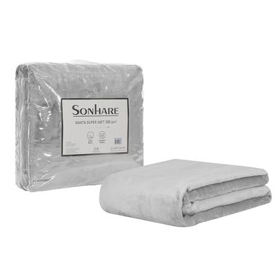 Cobertor Manta Super Soft 300g Casal 1,80mx2,20m Prata Sonhare