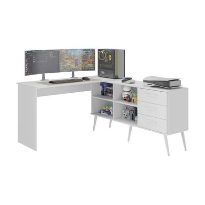 Mesa Gamer Em L Para Computador Com 3 Gavetas Nexus Multimóveis Mp6048 Branco