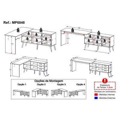 Mesa Gamer Em L Para Computador Com 3 Gavetas Nexus Multimóveis Mp6048 Branco