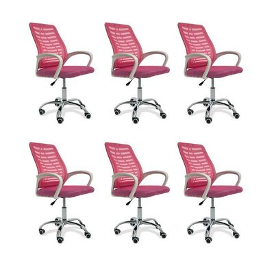 Kit 6 Cadeiras De Escritório Esteirinha Mesh Ergonômica - Rosa