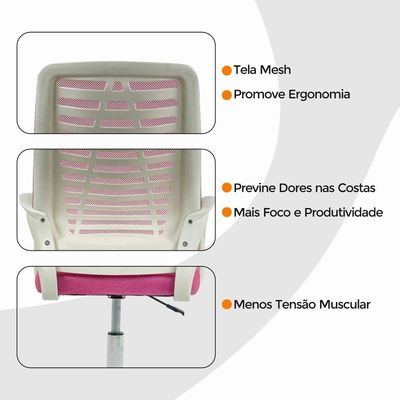 Kit 6 Cadeiras De Escritório Esteirinha Mesh Ergonômica - Rosa