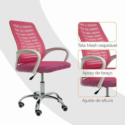 Kit 6 Cadeiras De Escritório Esteirinha Mesh Ergonômica - Rosa