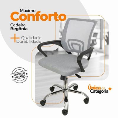 Kit 6 Cadeiras De Escritório Begonia Ergonômico Cinza