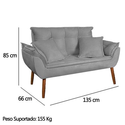 Kit Poltrona Decorativa Namoradeira 2 Puffs Quadrado E 2 Almofadas Suede Cinza Claro - Lm Decor