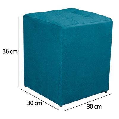 Kit Poltrona Decorativa Namoradeira 2 Puffs Quadrado E 2 Almofadas Suede - Lm Decor Azul Claro
