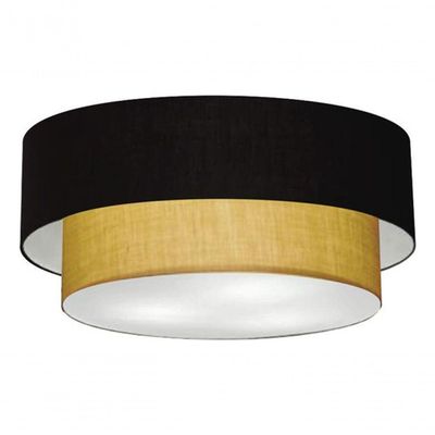 Plafon Duplo Cilíndrico Vivare Md-3063 Cúpula Em Tecido 55x50cm - Bivolt Preto-palha 127/220v