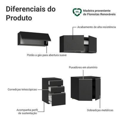 Armário De Cozinha Compacta 200 Cm Suspenso Preto Nice Madesa 05 Preto