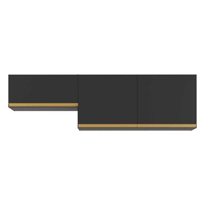 Kit 2 Armários De Cozinha Aéreos 190cm 3 Portas Veneza Multimóveis Mp2383 Preto-dourado