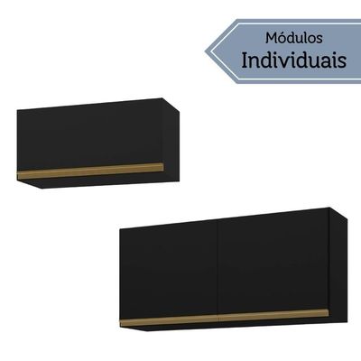 Kit 2 Armários De Cozinha Aéreos 190cm 3 Portas Veneza Multimóveis Mp2383 Preto-dourado