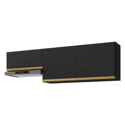 Kit 2 Armários De Cozinha Aéreos 190cm 3 Portas Veneza Multimóveis Mp2383 Preto-dourado