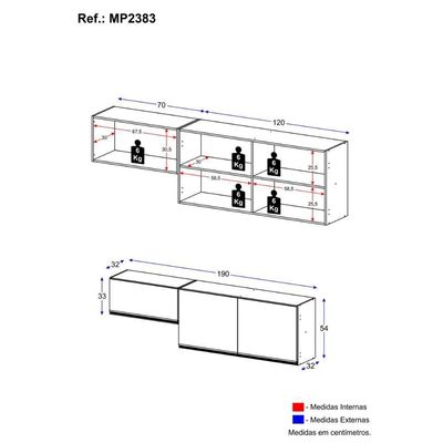 Kit 2 Armários De Cozinha Aéreos 190cm 3 Portas Veneza Multimóveis Mp2383 Preto-dourado