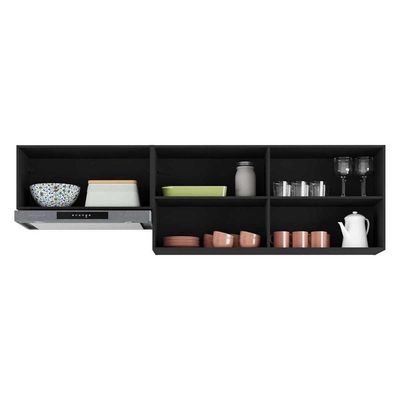 Kit 2 Armários De Cozinha Aéreos 190cm 3 Portas Veneza Multimóveis Mp2383 Preto-dourado