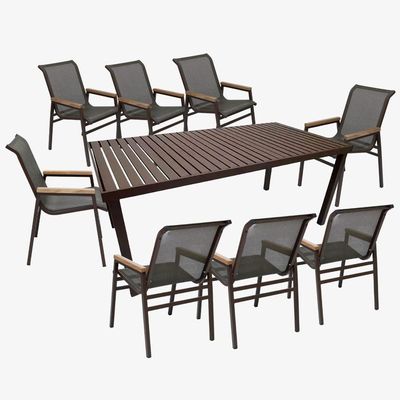 Jogo De Mesa Ripada 8 Cadeiras Praia De Jardim Piscina Jantar Marrom