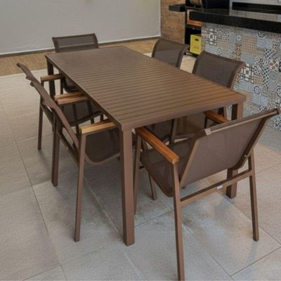 Jogo De Mesa Ripada 8 Cadeiras Praia De Jardim Piscina Jantar Marrom