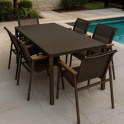 Jogo De Mesa Ripada 8 Cadeiras Praia De Jardim Piscina Jantar Marrom