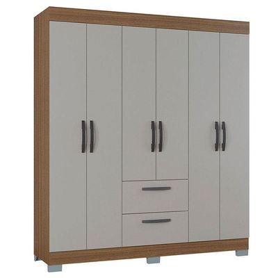 Cômoda 868 4 Gavetas E 1 Porta Com Guarda Roupa Casal Tóquio 6 Portas Castanho Off White - Poquema