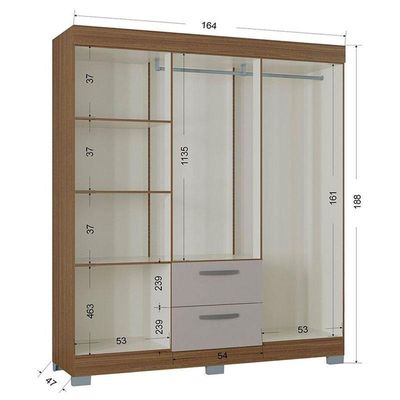 Cômoda 868 4 Gavetas E 1 Porta Com Guarda Roupa Casal Tóquio 6 Portas Castanho Off White - Poquema