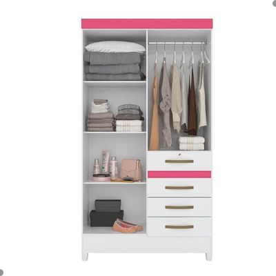 Conjunto Guarda Roupa E Cômoda Seicheles Branco Rosa Azul Lilás