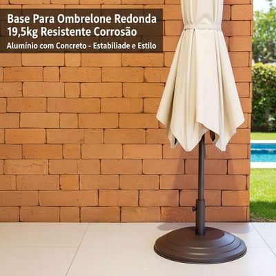 Base Para Ombrelone E Guarda-sol 3,00m 2,40m Nossa Kasa Alumínio E Concreto 19,5kg Marrom